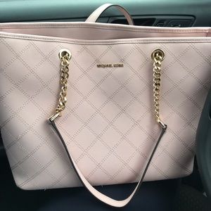 Blush Pink Quilted Leather Michael Kors Tote Bag